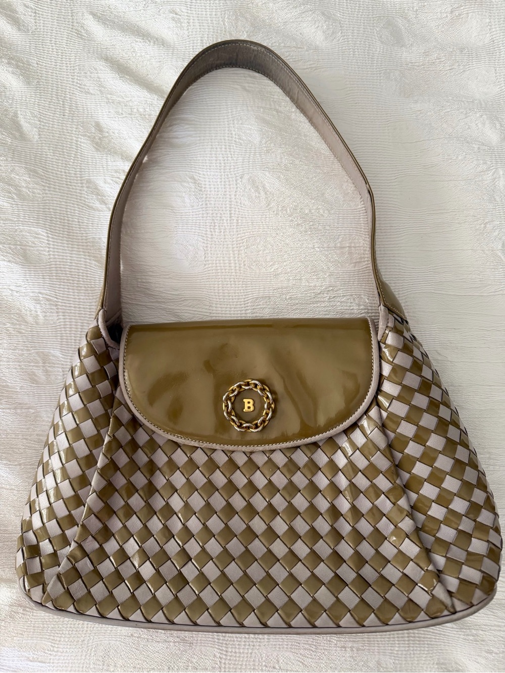Bally intrecciato Olive Woven vintage Shoulder Bag